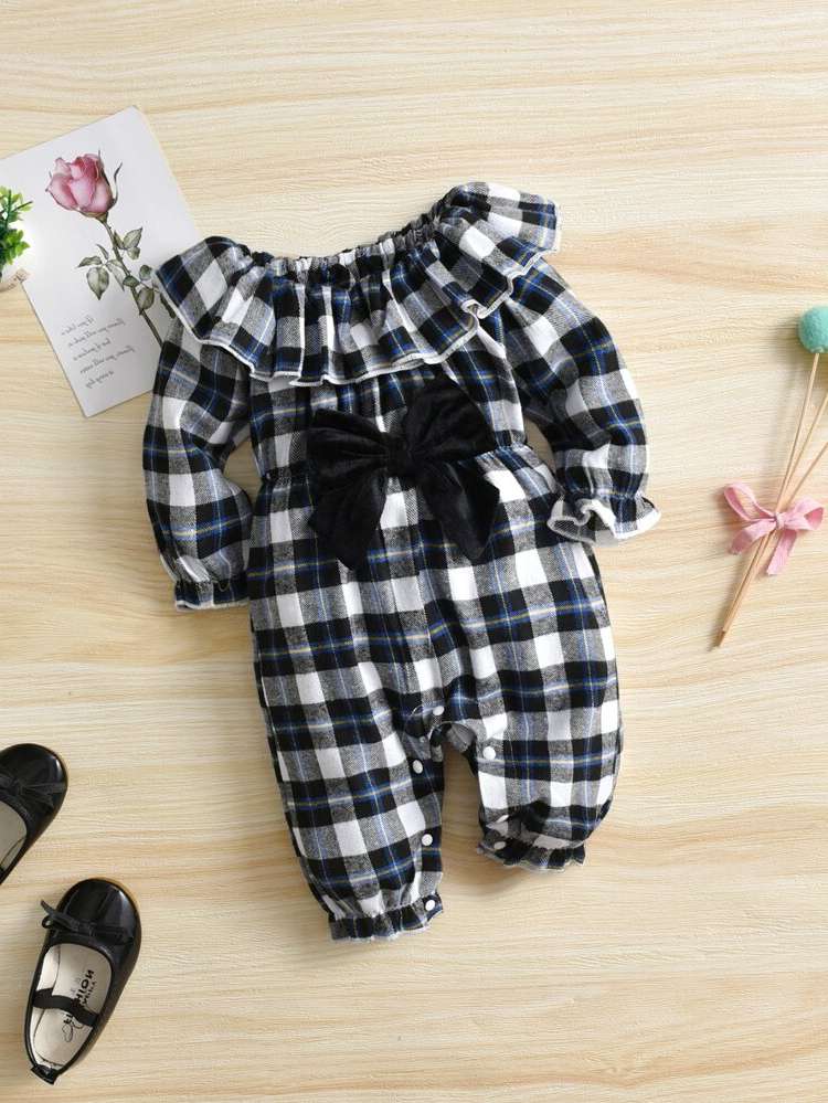 Tartan Round Neck Cute Baby Clothing 9976