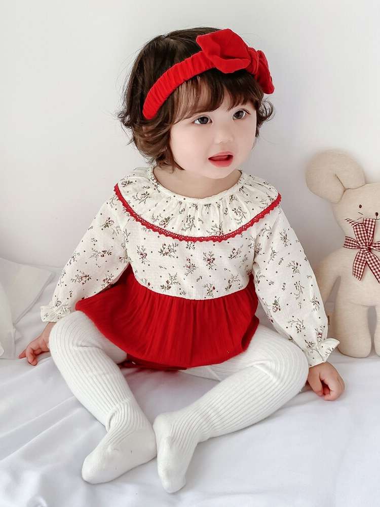 Long Sleeve Round Neck Ruffle Baby Onesies 3250