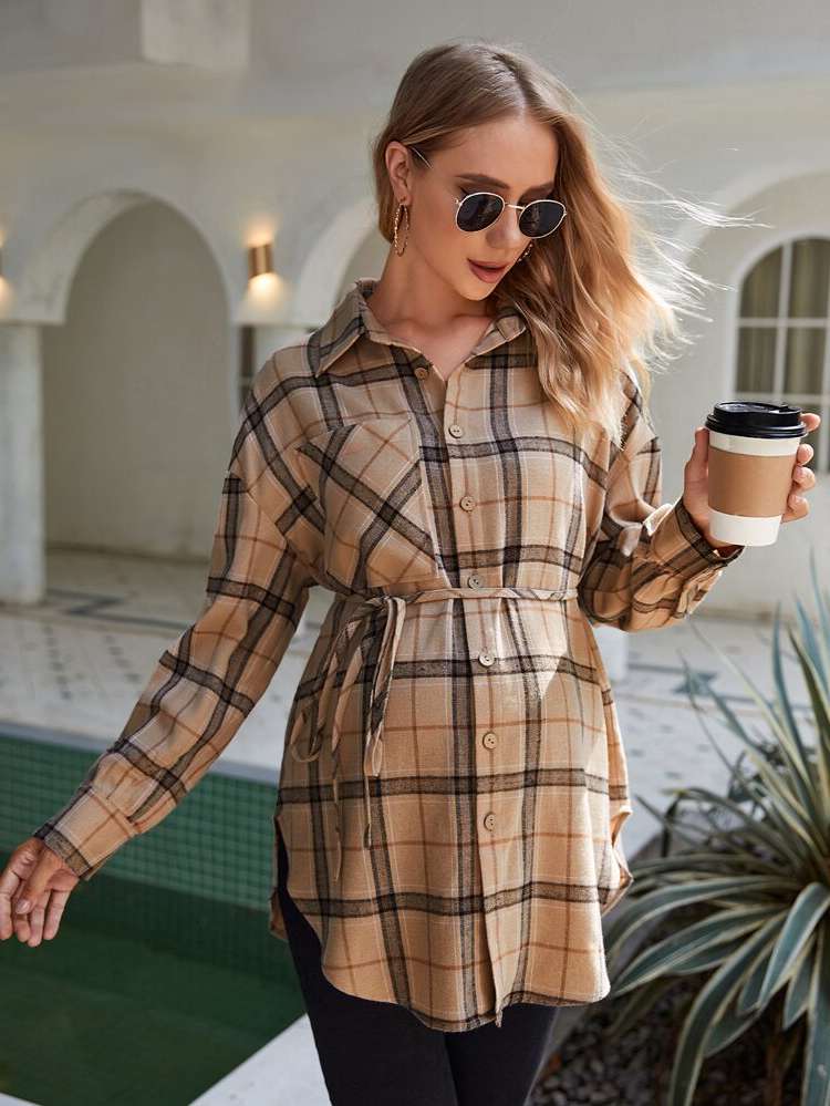 Collar Belted Long Sleeve Casual Maternity 1830