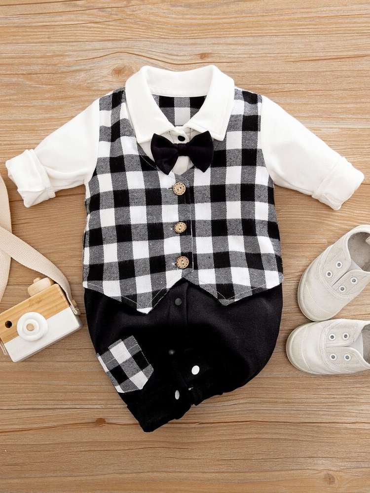 Collar Gingham Bow Baby  Mom 6528