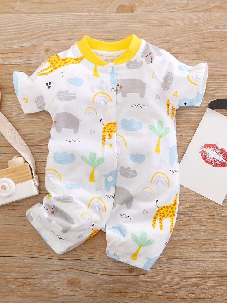 Multicolor Cartoon Button Front Baby  Mom 4862