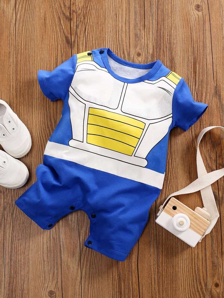 Button Round Neck Short Sleeve Baby Onesies 3604