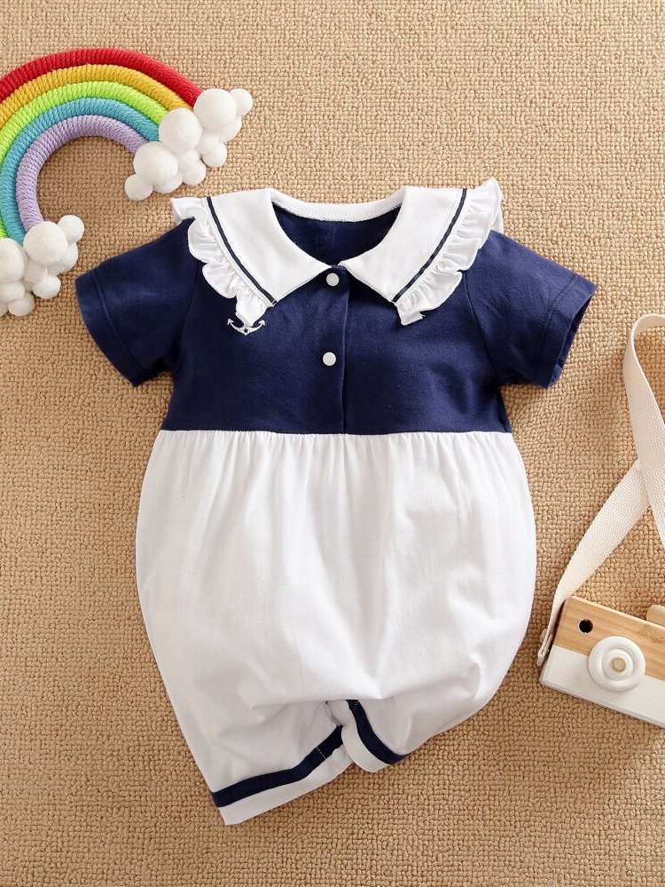  Multicolor Sailor Collar Colorblock Baby Clothing 3675