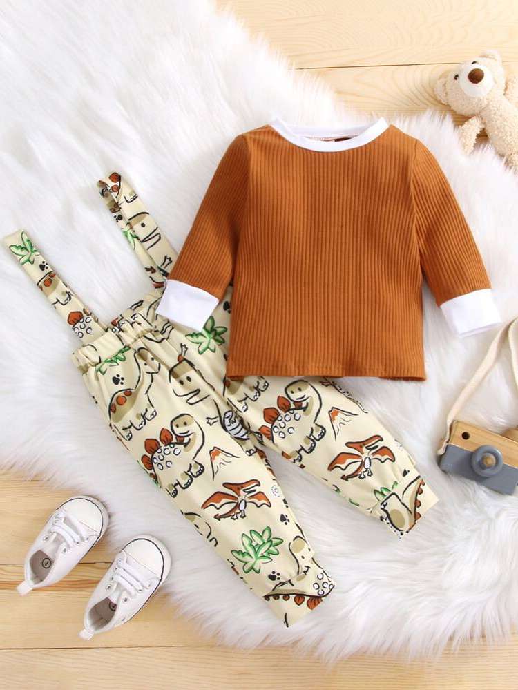 Multicolor Round Neck Long Sleeve Cartoon Baby  Mom 1278