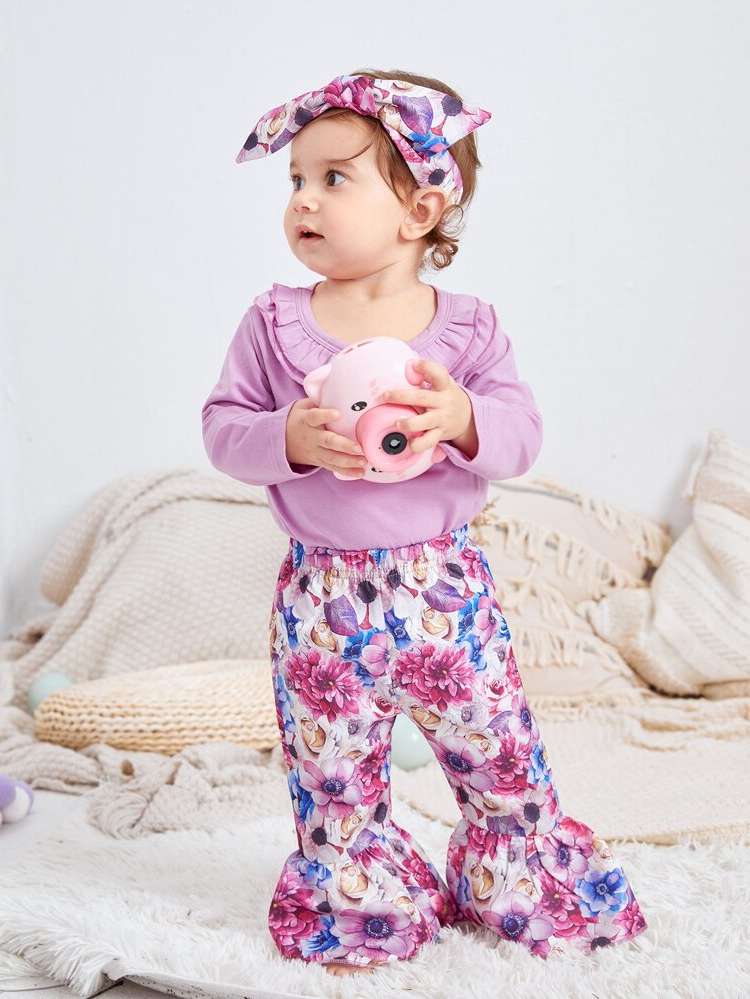 Floral Ruffle Multicolor Long Sleeve Baby Sets 4666