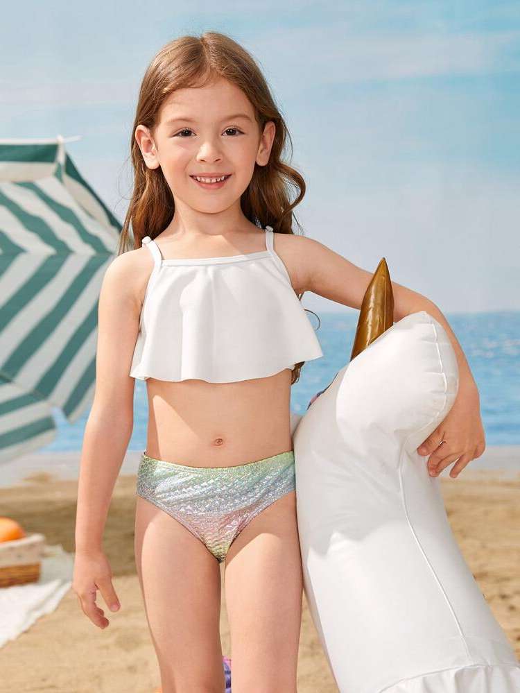  Fish Scales Ruffle High Neck Baby Swimwear 1400