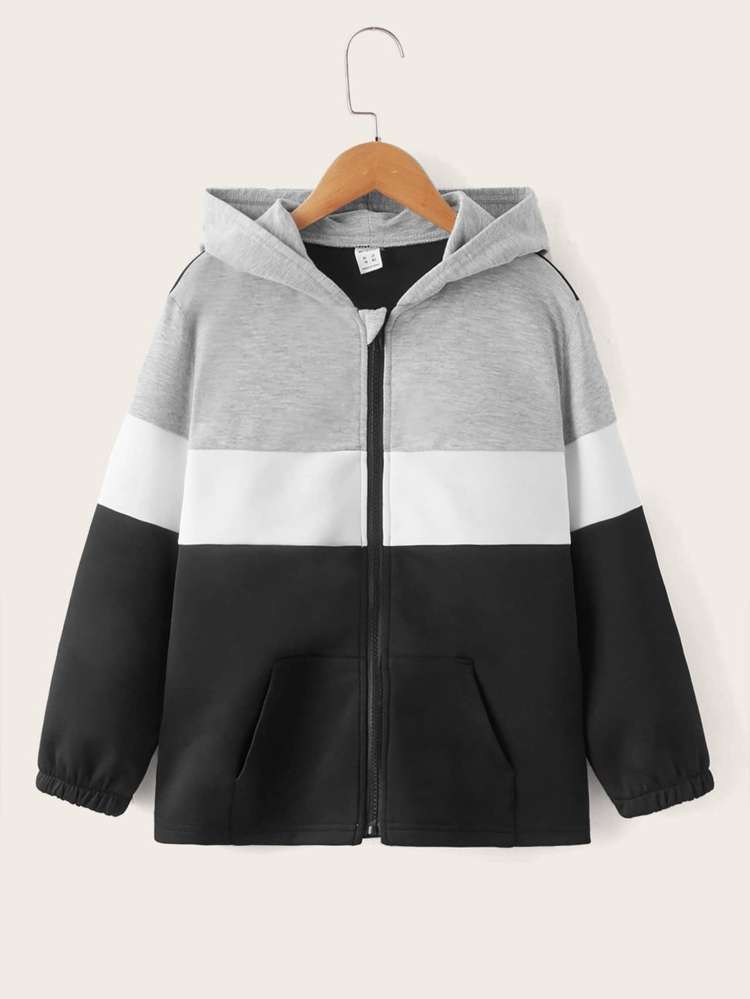 Casual Regular Colorblock Hooded Kids Clothing 162