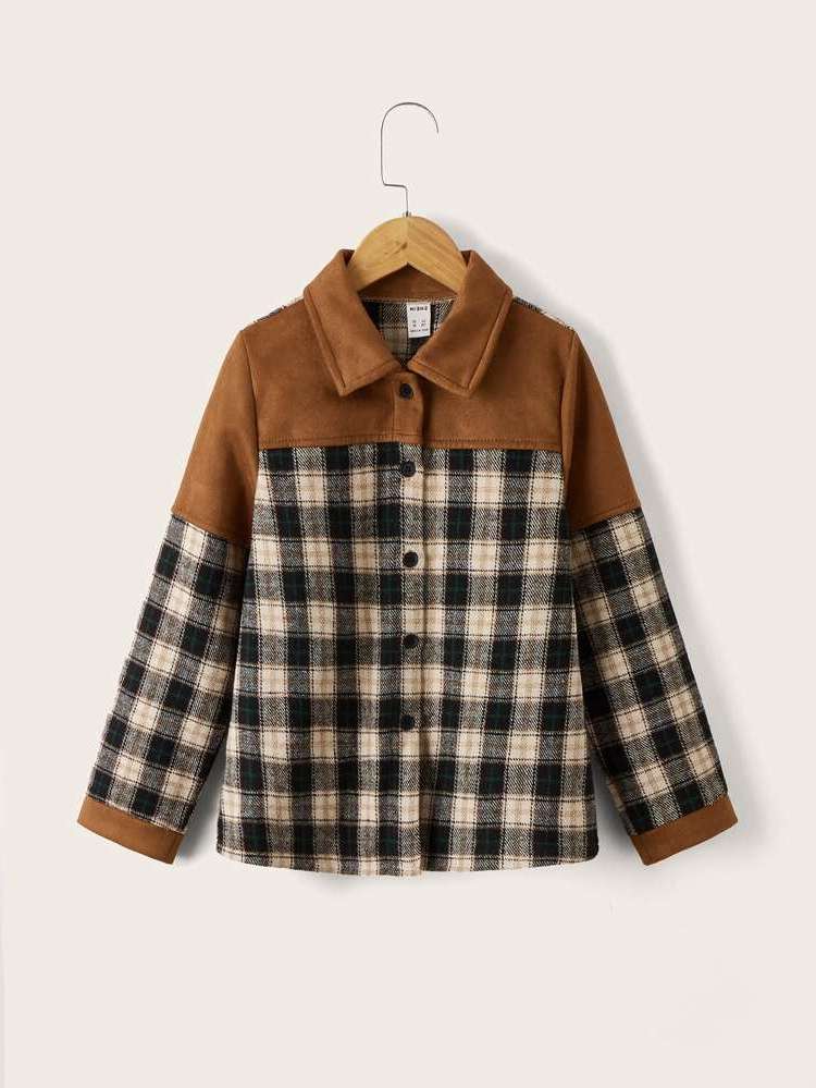 Plaid Button Front Regular Long Sleeve Kids Clothing 6697