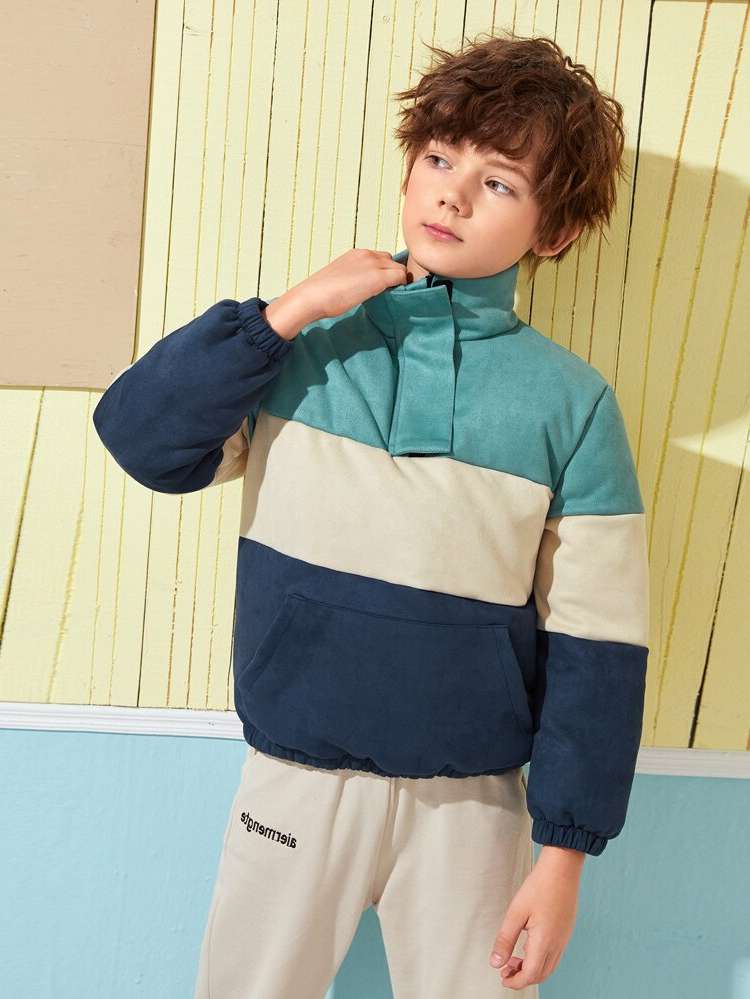 High Neck Casual Colorblock Regular Fit Kids Clothing 2317