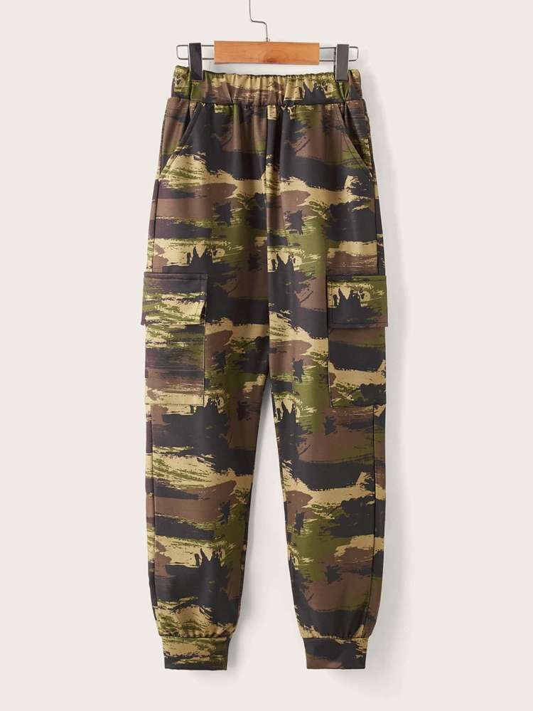 Regular Fit Camo Casual Boys Pants 3849