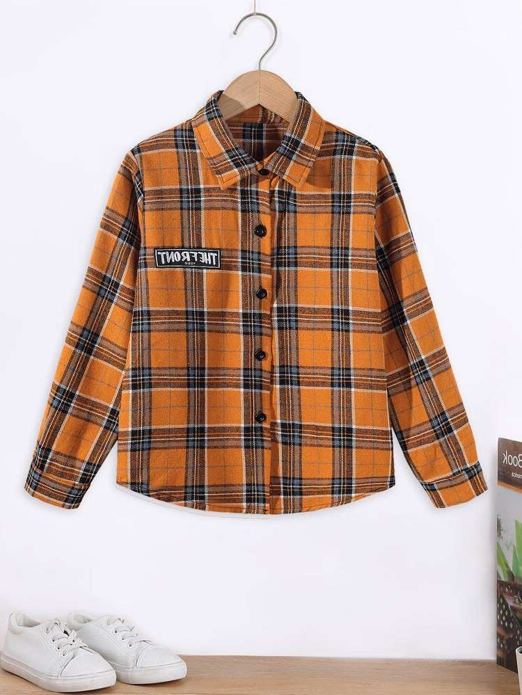 Button Regular Fit Long Sleeve Plaid Kids Clothing 942