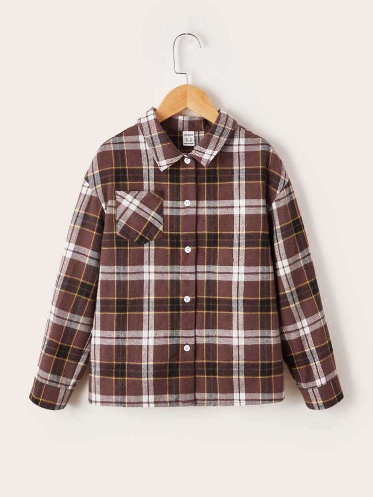 Multicolor Collar Long Sleeve Tartan Boys Shirts 4466