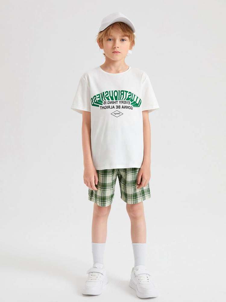 Round Neck Plaid Short Sleeve Boys Clothing 8000