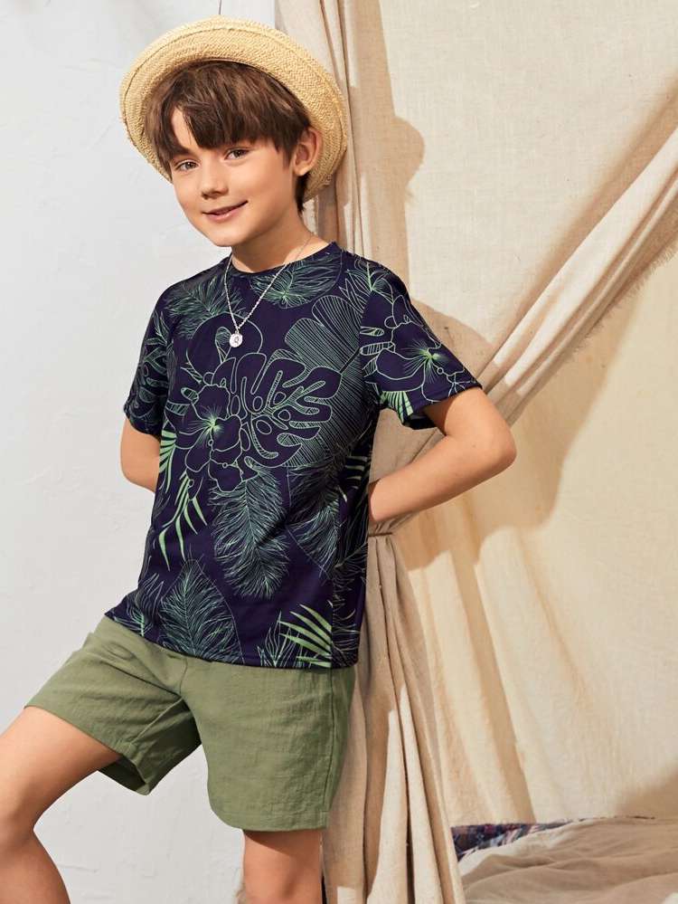 Regular Fit Short Sleeve Boho Tropical Kids Clothing 463