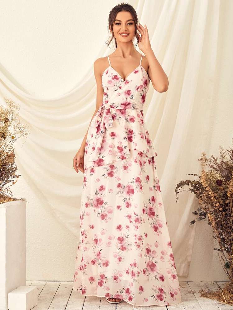 Floral Glamorous Sleeveless Maxi Weddings  Events 3896