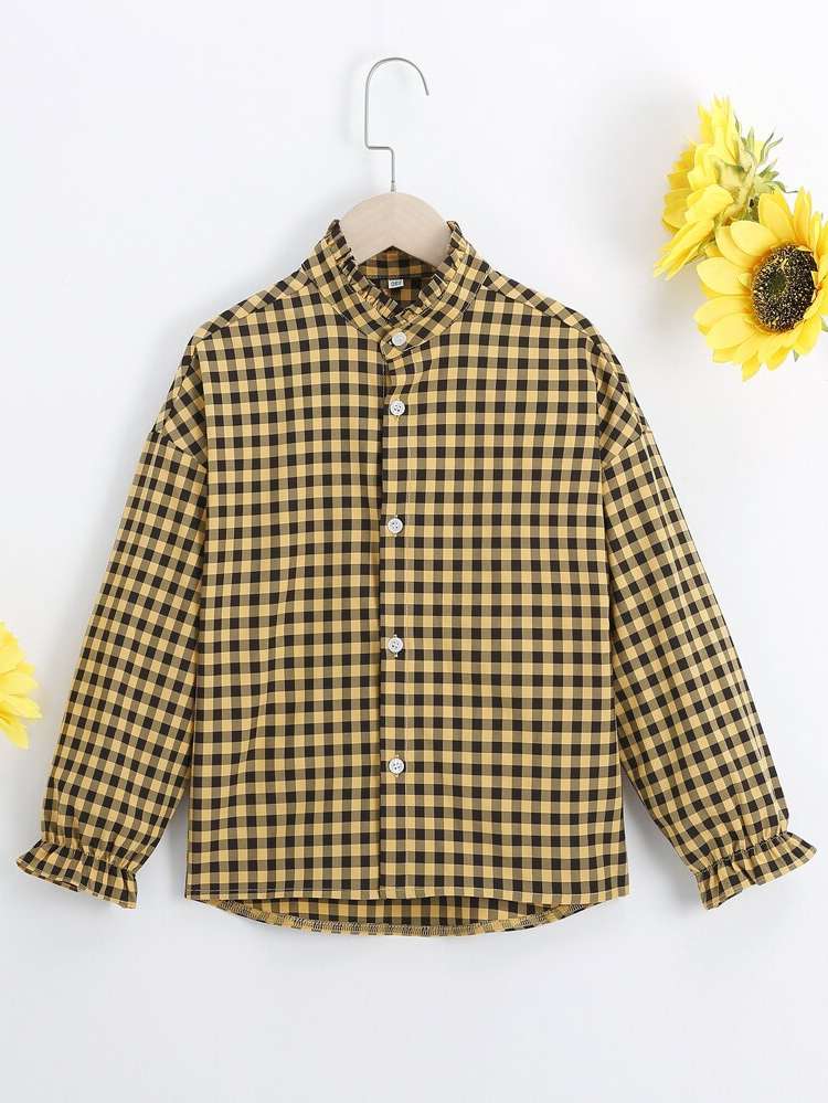 Casual Stand Collar Long Sleeve Button Girls Clothing 813