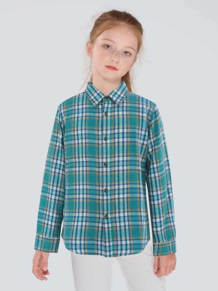 Long Sleeve Regular Fit Preppy Tartan Kids Clothing 977