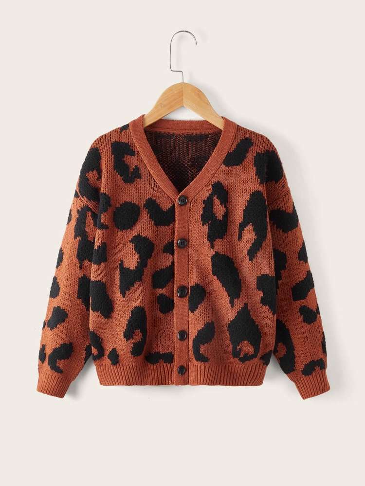 Multicolor Long Sleeve Button Front Leopard Kids Clothing 4621