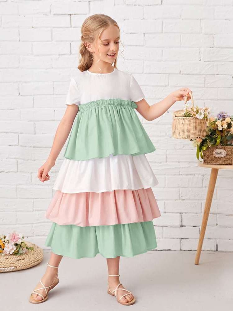 Long Colorblock Regular Fit Boho Girls Clothing 624