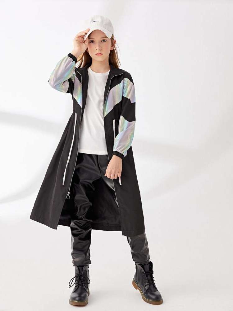 Drawstring Long Sleeve Sporty Regular Fit Girls Jackets 2121