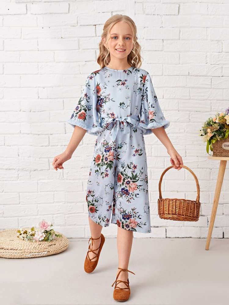 Half Sleeve Multicolor Round Neck Girls Jumpsuits 3441