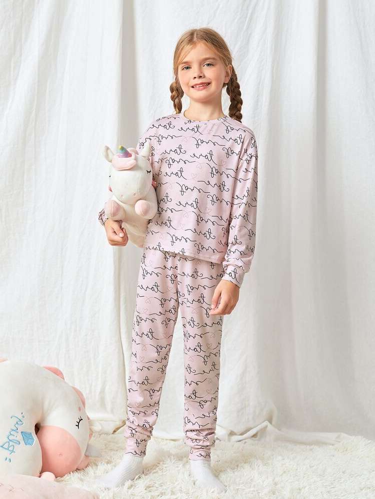 Casual Multicolor Heart Girls Loungewear 8693