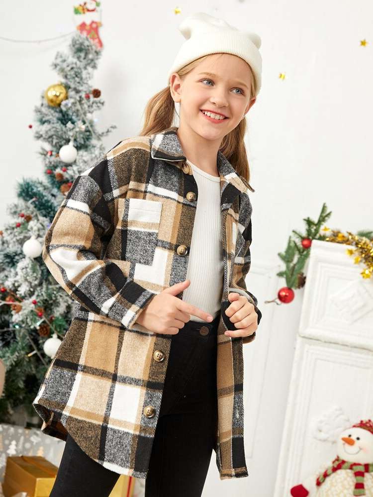 Multicolor Short Pocket Girls Overcoats 323