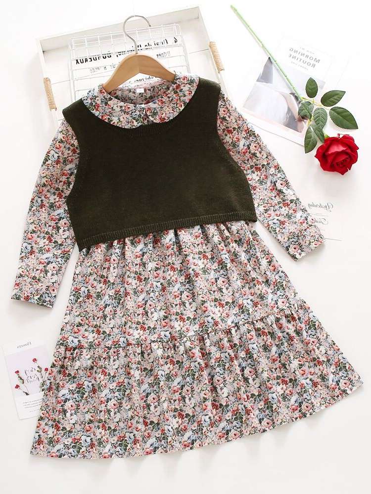 Casual Peter Pan Collar  Kids Clothing 3075