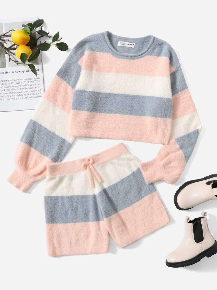 Casual Multicolor Regular Fit Long Sleeve Girls Sweater Co-ords 7810