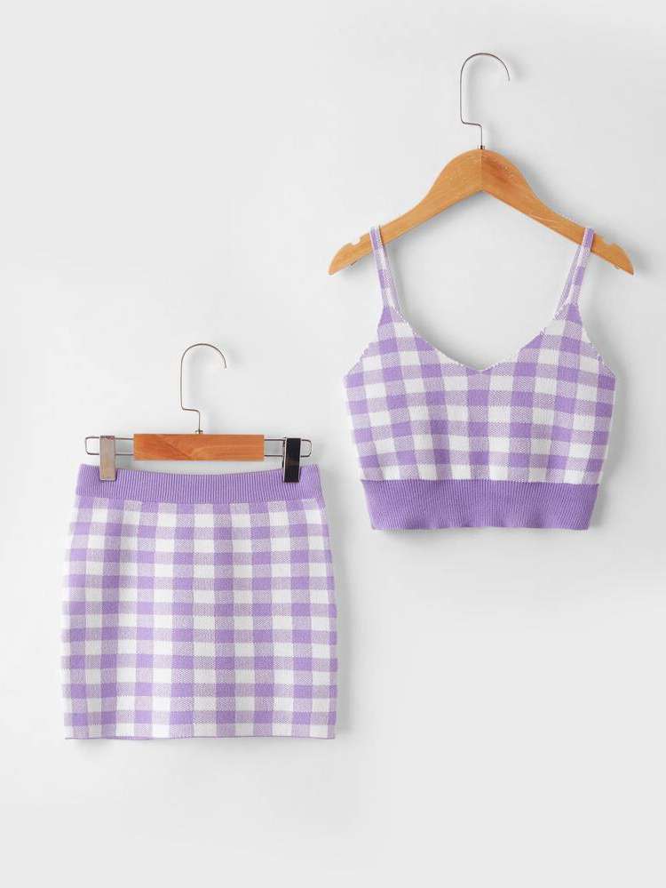  Gingham Slim Fit Sleeveless Girls Sweater Co-ords 6059