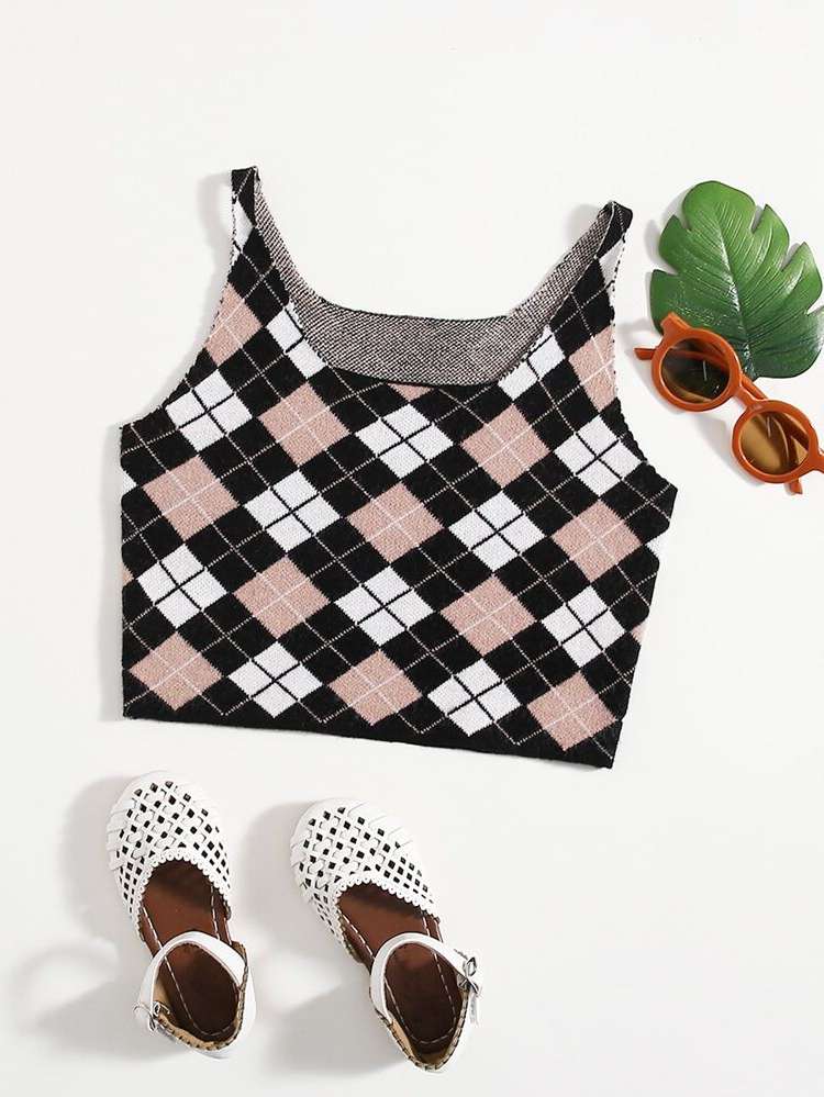 Geometric Sleeveless Scoop Neck Regular Fit Girls Clothing 2049