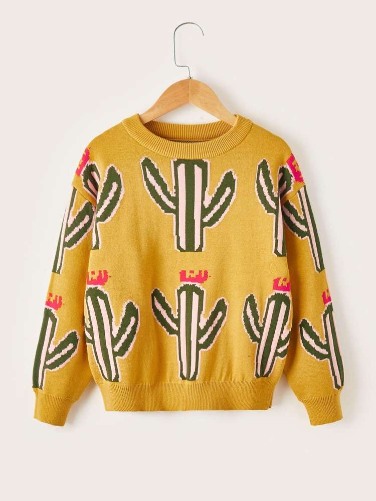 Regular Fit Long Sleeve Plants Multicolor Girls Sweaters 3764