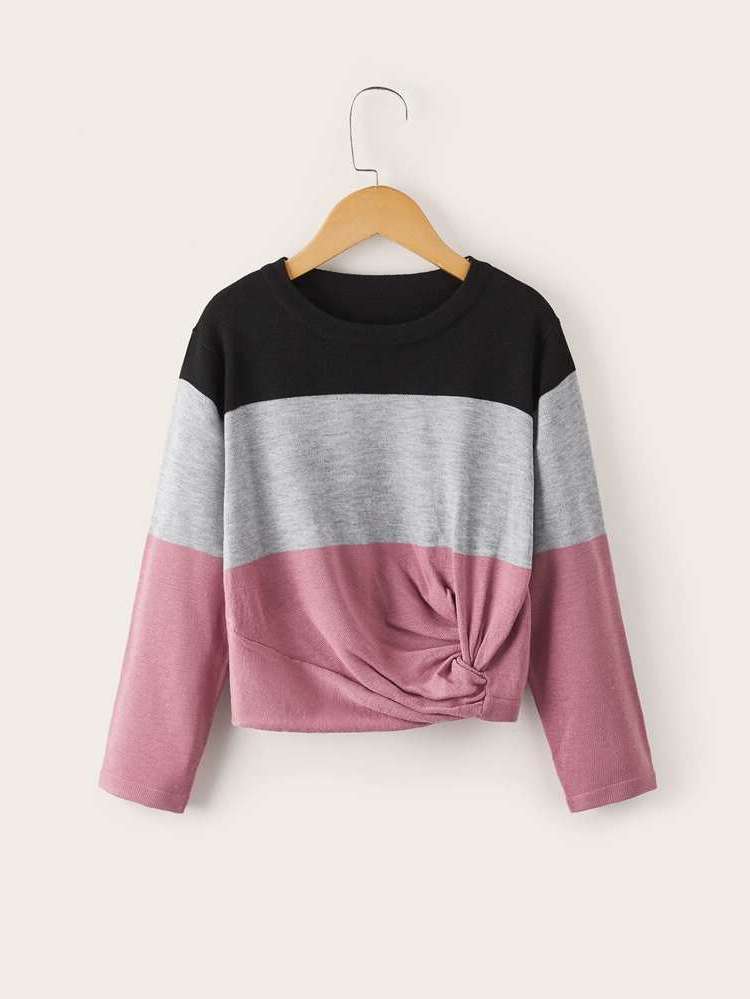 Casual Regular Multicolor Colorblock Girls Sweaters 9530