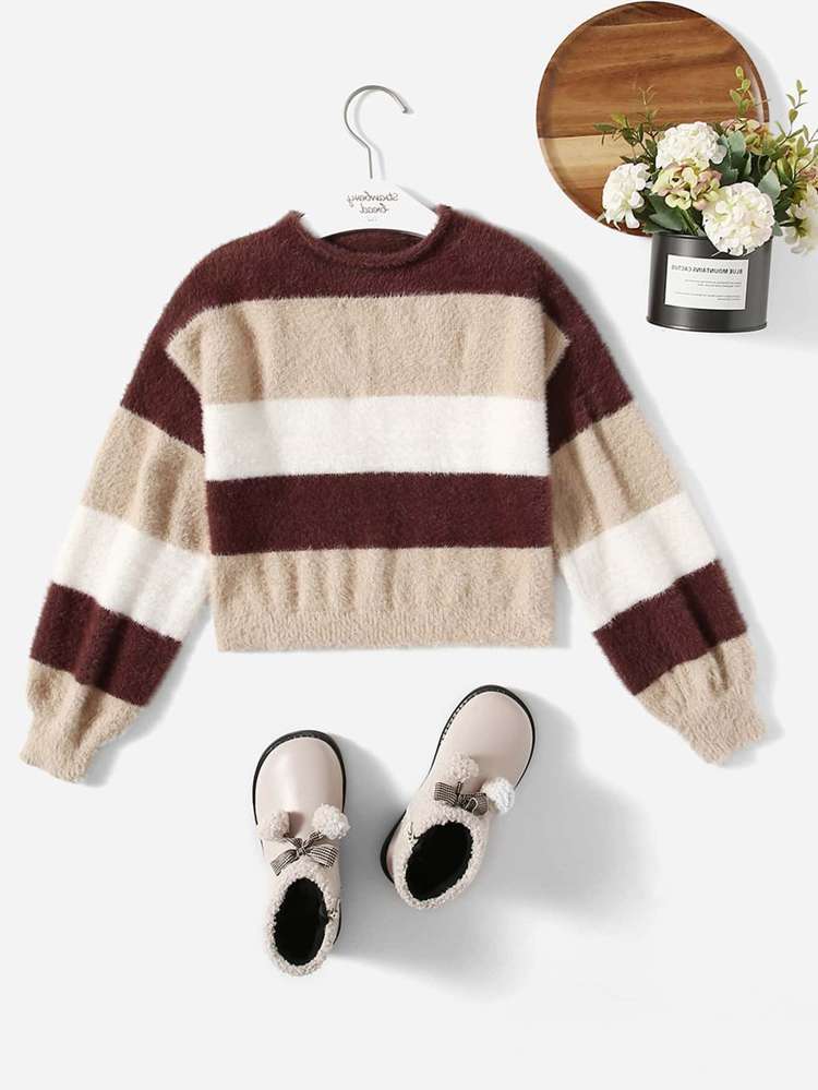  Casual Colorblock Regular Girls Sweaters 640