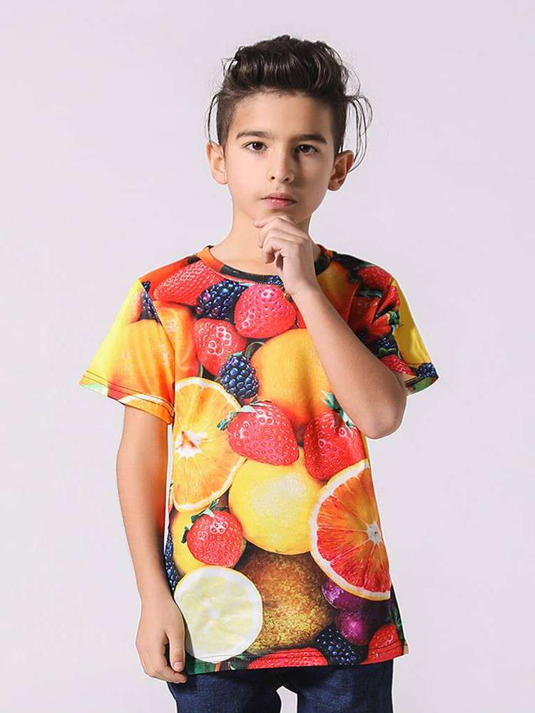 Short Sleeve Multicolor Fruit&Vegetable Boys Tops 1381