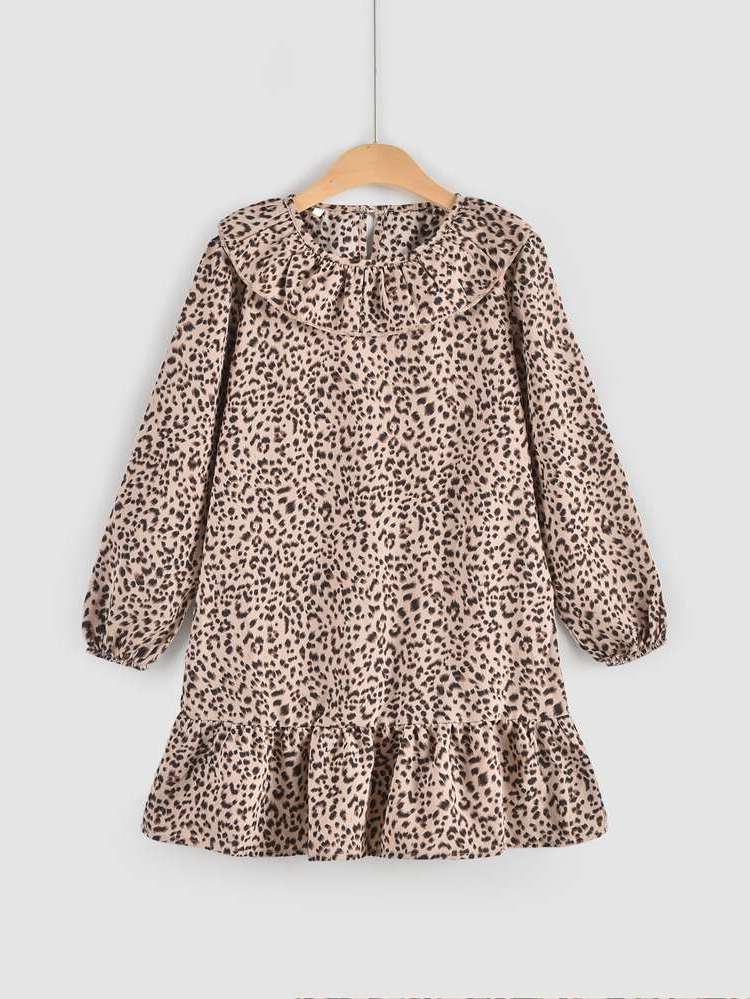 Midi Long Sleeve All Over Print Round Neck Girls Dresses 837