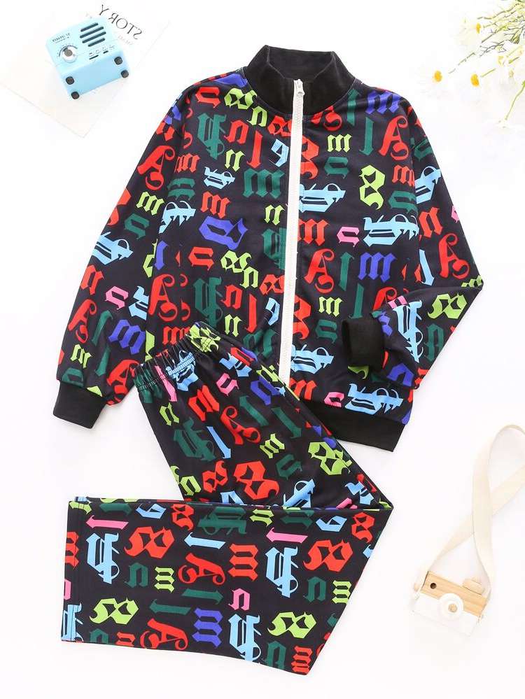 Regular Fit Stand Collar Zipper Casual Girls Clothing 830