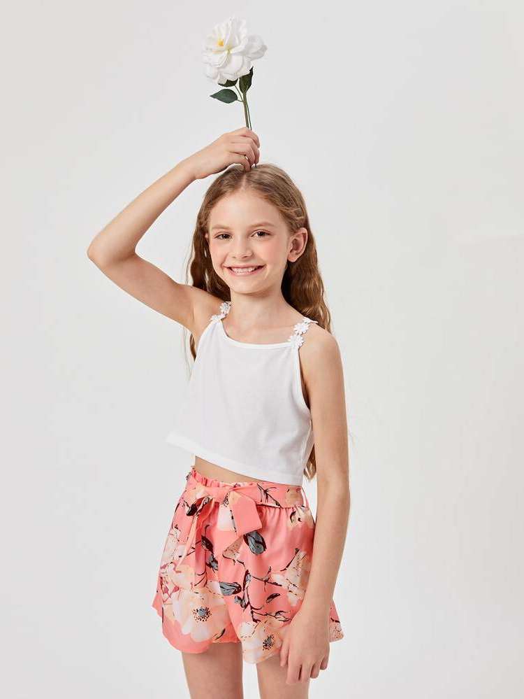 Boho Sleeveless Appliques Floral Kids Clothing 4286