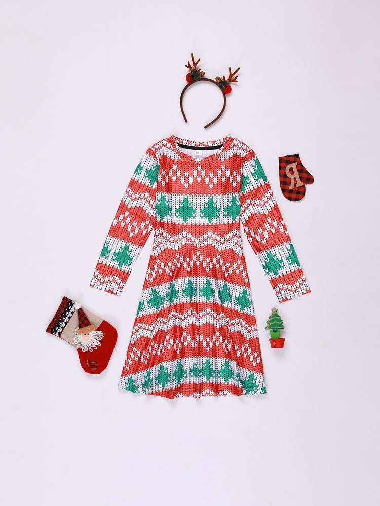 Multicolor Round Neck Christmas Kids Clothing 788