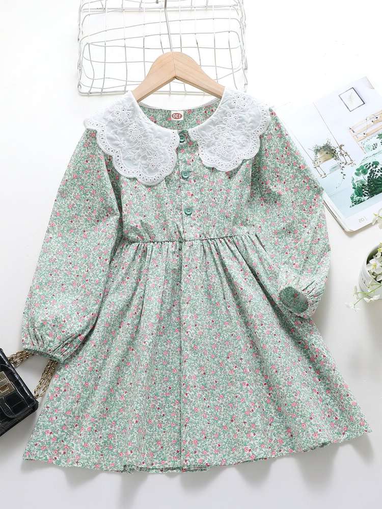 Contrast Collar Ditsy Floral Boho Multicolor Girls Dresses 1945