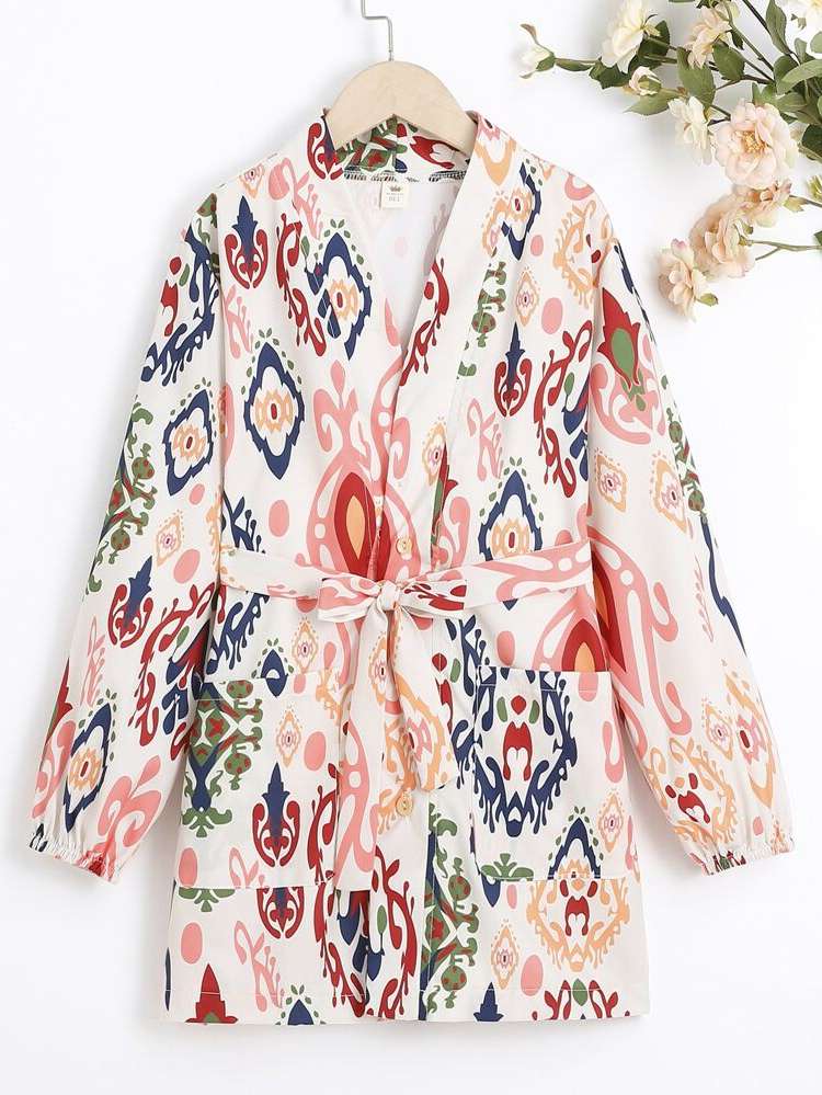 Regular Fit Multicolor All Over Print Belted Kids Clothing 820