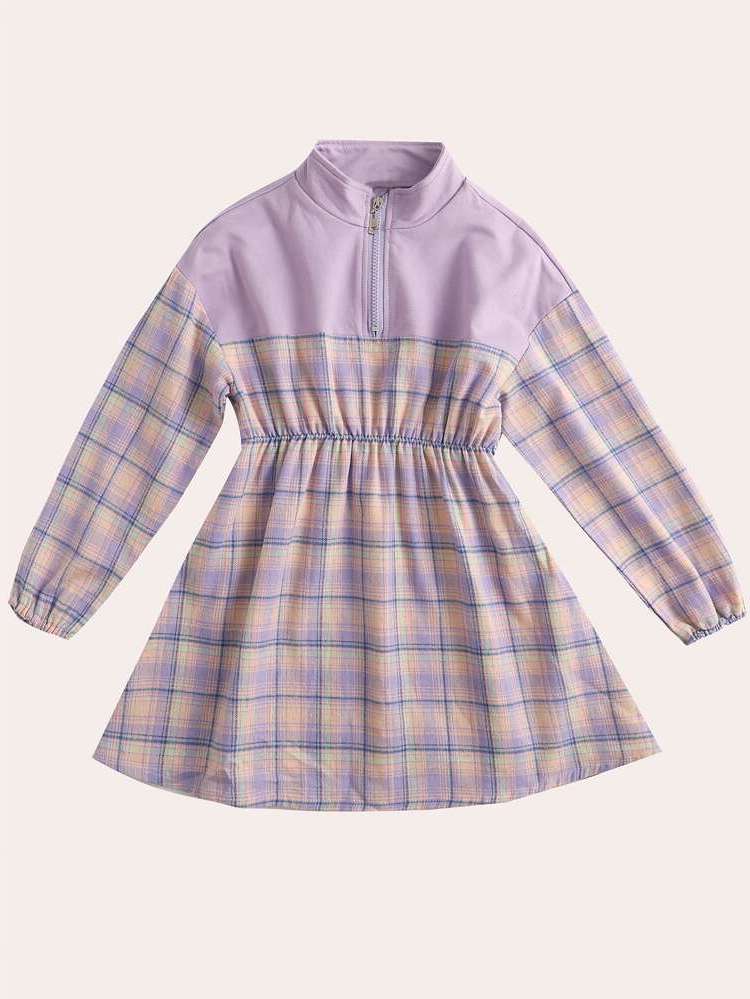  Stand Collar Zipper Tartan Kids Clothing 3161