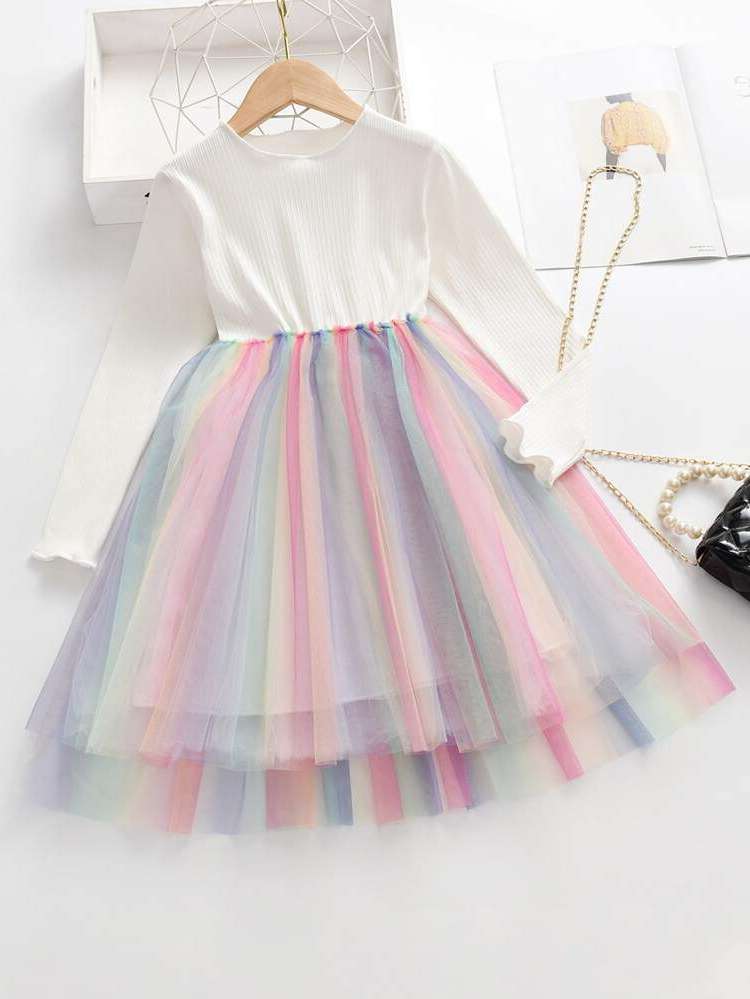  Multicolor Short Contrast Mesh Girls Clothing 151