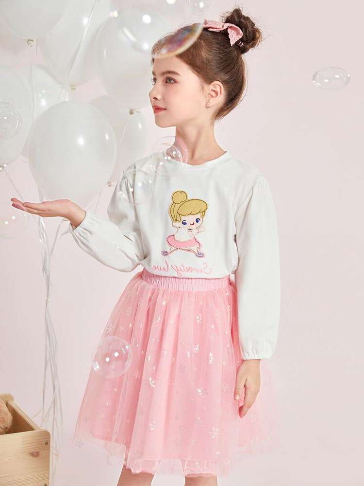 Embroidery Long Sleeve Round Neck Girls Clothing 204