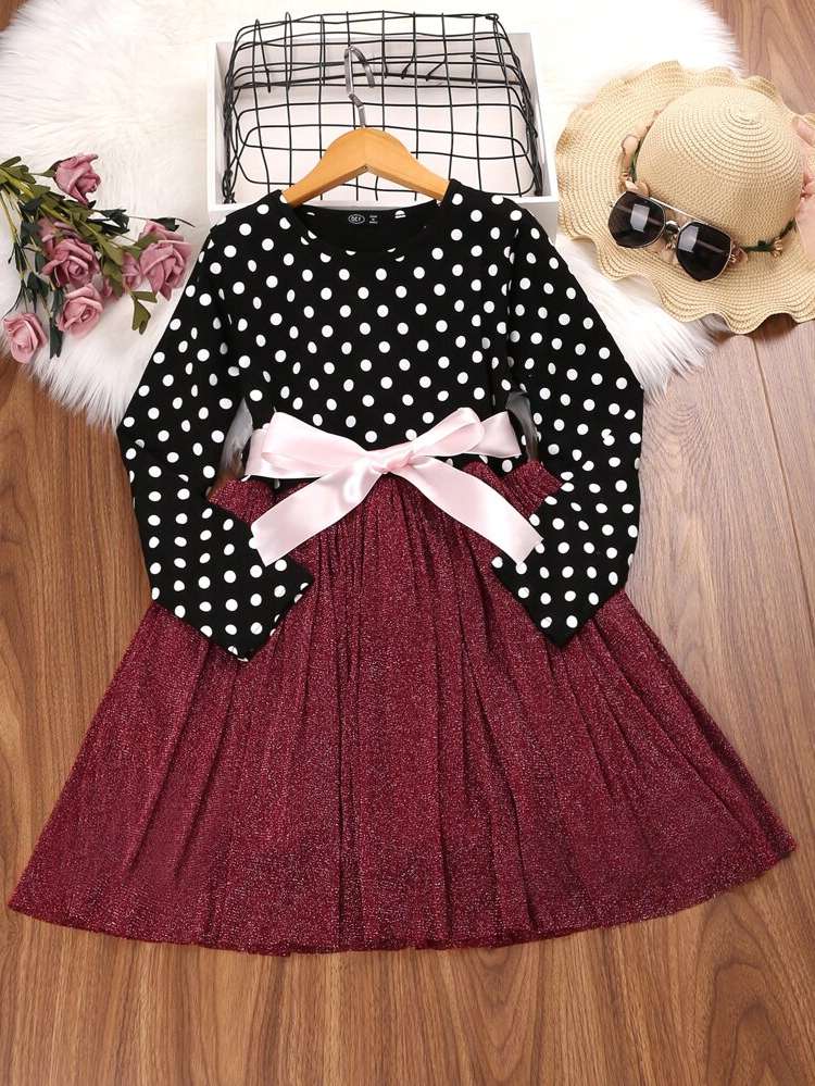 Multicolor Regular Fit Round Neck Girls Dresses 7017