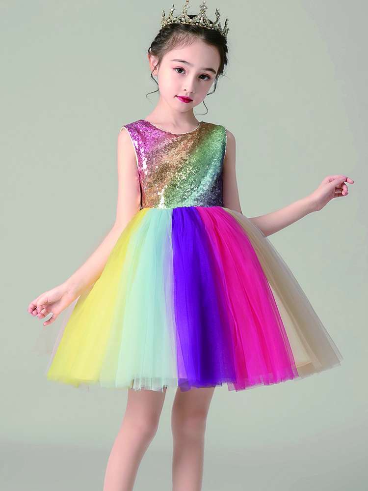  Multicolor Sleeveless Round Neck Girls Clothing 2440