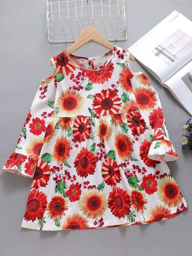 Boho Long Sleeve Multicolor Knee Length Girls Clothing 859