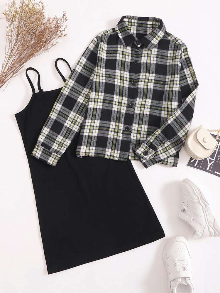 Long Sleeve Dressy Tartan Kids Clothing 1205