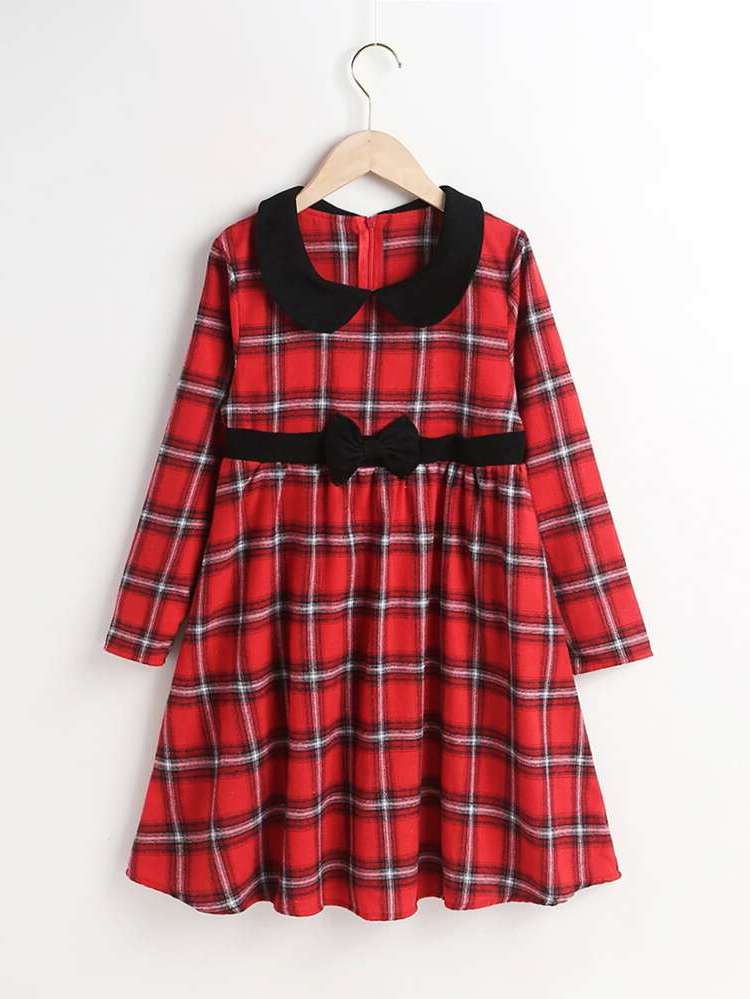 Tartan Regular Fit Peter Pan Collar Girls Clothing 1365