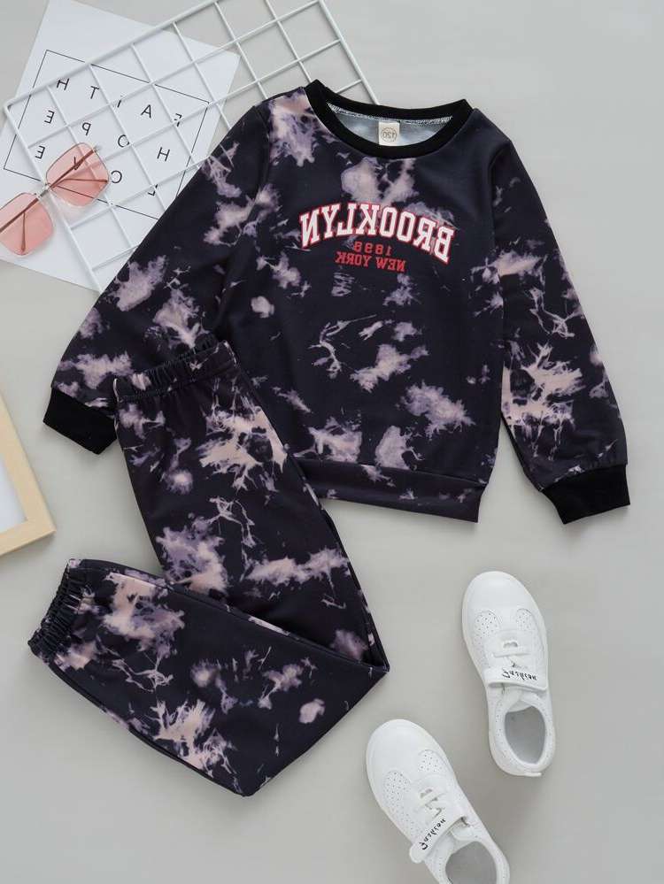 Long Sleeve Round Neck Multicolor Regular Fit Girls Two-piece Outfits 262